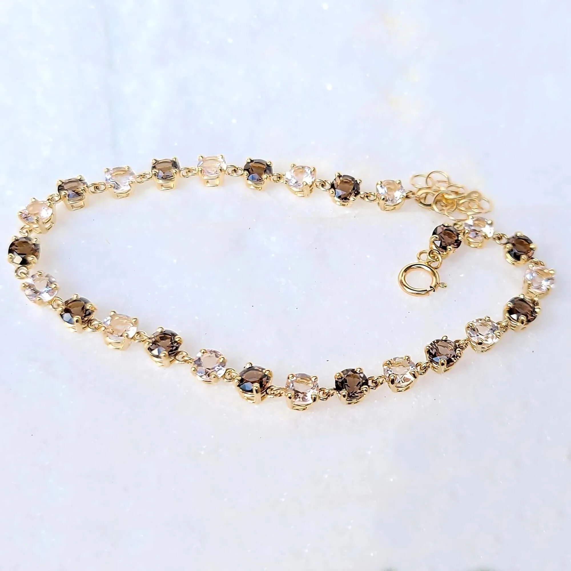14K Smoky Quartz and Light Pink Morganite Tennis Bracelet