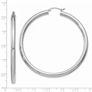 14k White Gold Polished 4MM Lightweight Round Hoop