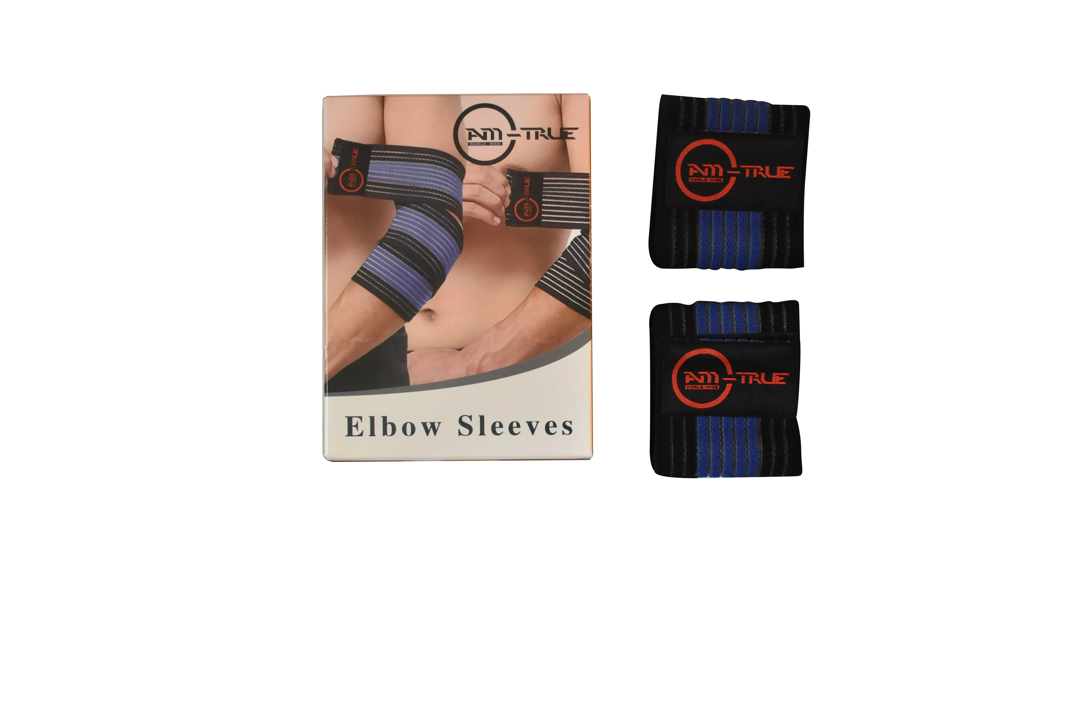 Compression Wrap for Gym and Workout | Universal Weight Lifting Wraps for Tendonitis | Weightlifting Elbow Bandage for Tennis Elbow 2-Pack (Black) (Black & Blue)