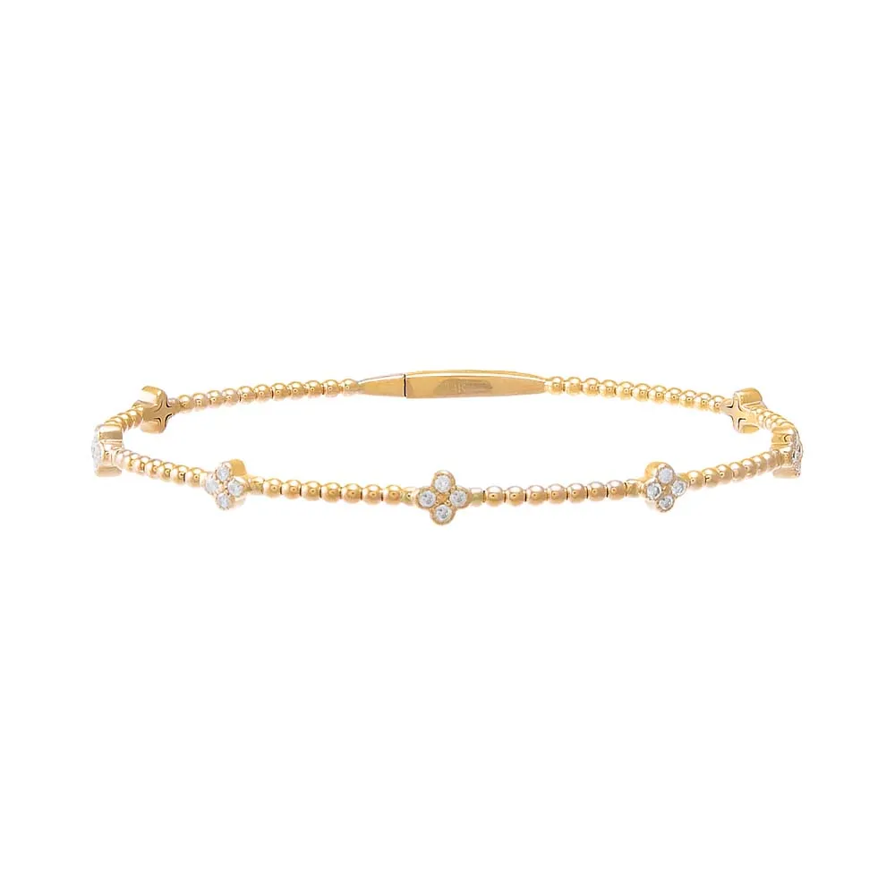 Diamond Scattered Flowers Beaded Flexible Bangle 14K