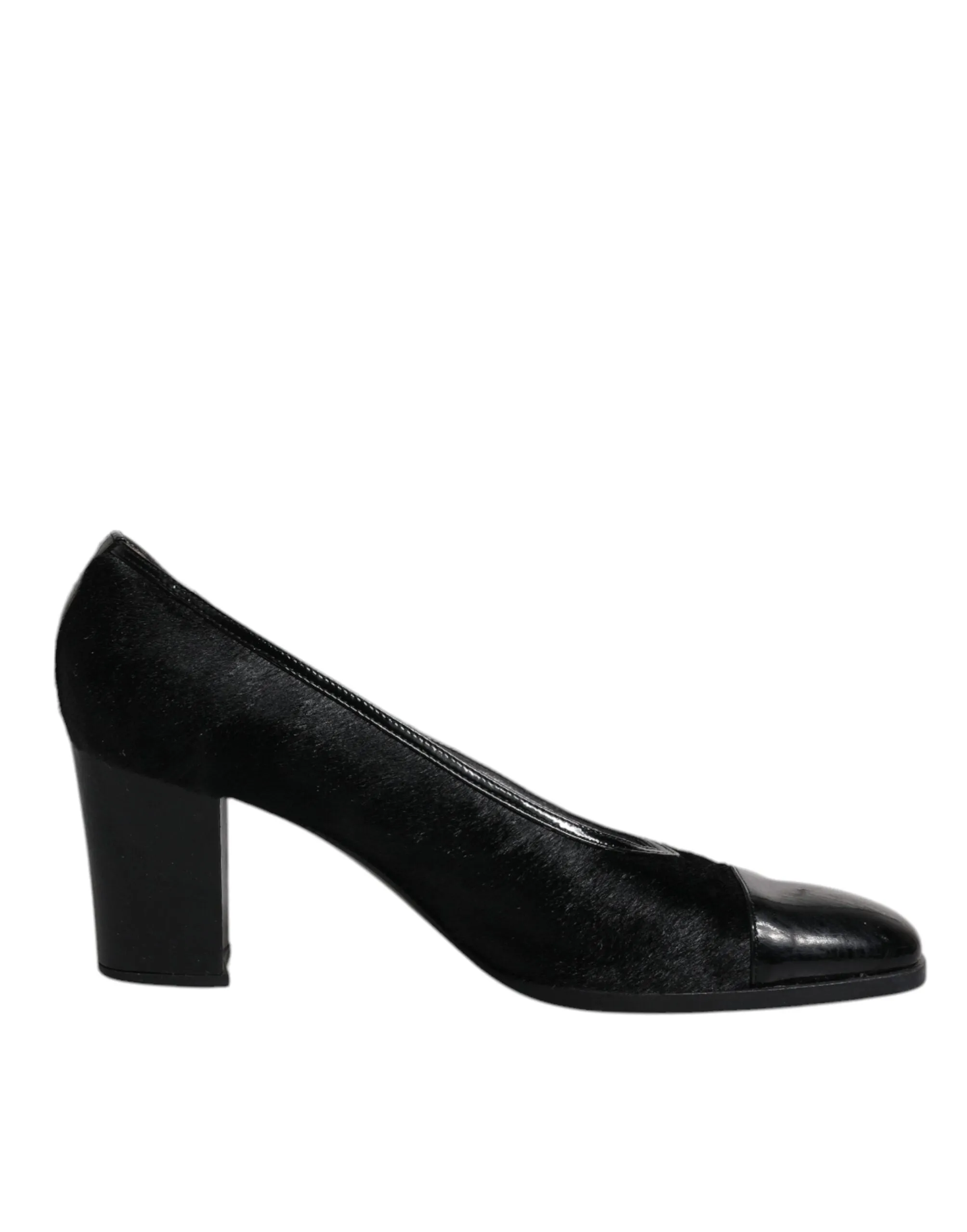 Dolce&Gabbana Women Black Pumps 100% Leather Solid Block High Heel Shoes EU 40