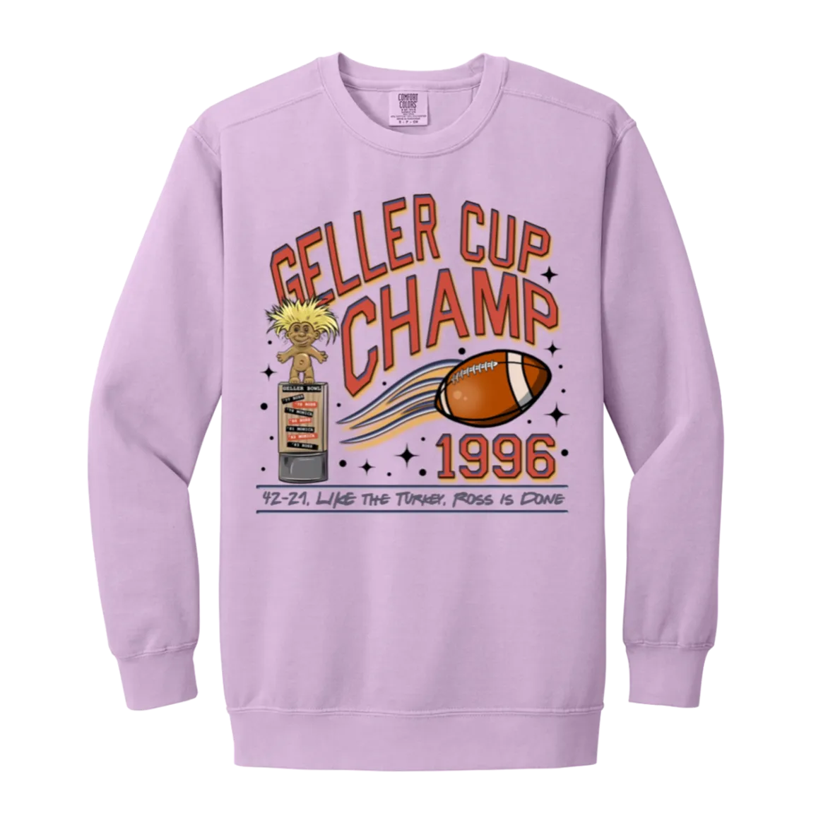 Friends Geller Cup Champion Comfort Colors Crewneck Sweatshirt – Cozy Throwback for Thanksgiving and Football Season!