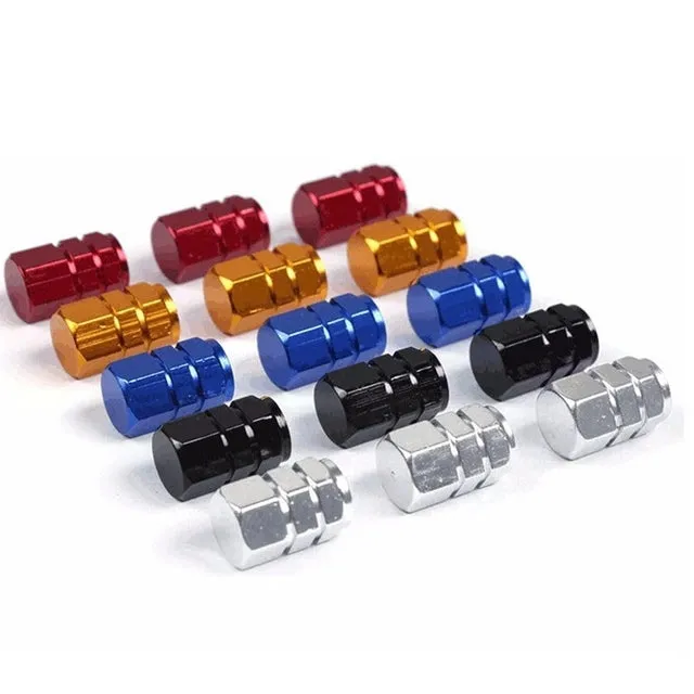 Hexagon Anodized MTB Escooter Motorcycle Schrader Valve Caps (2 Pieces)