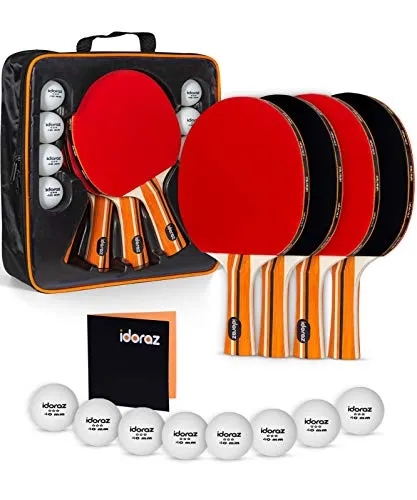 Idoraz Ping Pong Paddles Set of 4 - Table Tennis Set - Ping Pong Paddle Set - Ping Pong Paddles and Balls
