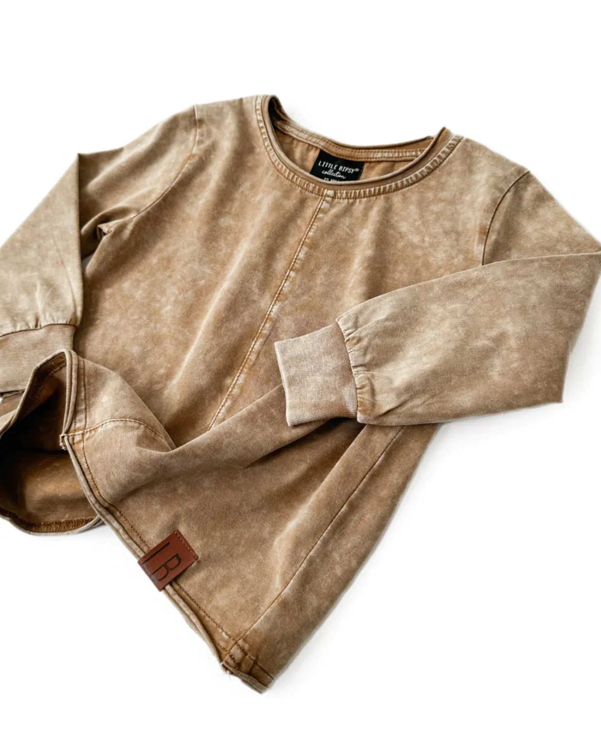 LONG SLEEVE ACID WASH TEE - SAND
