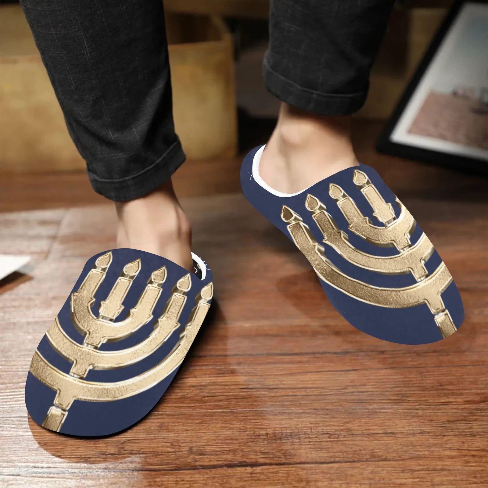 Men Cotton House Non Slip Slippers Menorah 2 Chronicles 6:36 Jerusalem