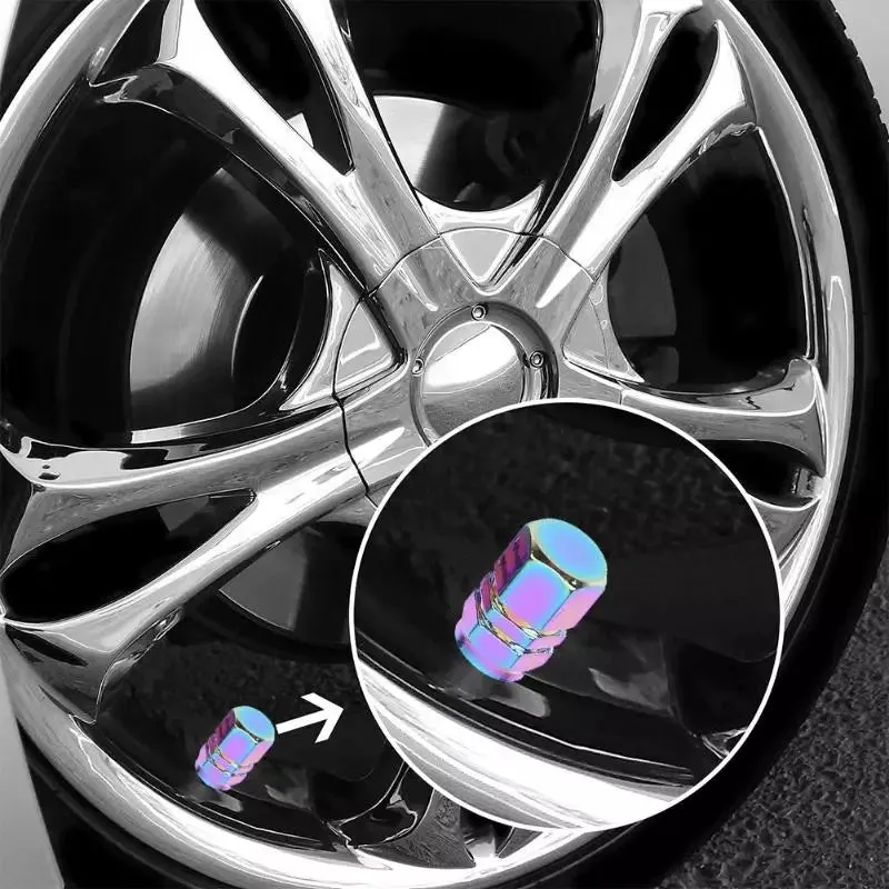 Oil Slick Hexagon Anodized Schrader Valve Caps