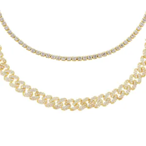 Pavé Chain X Tennis Anklet Combo Set