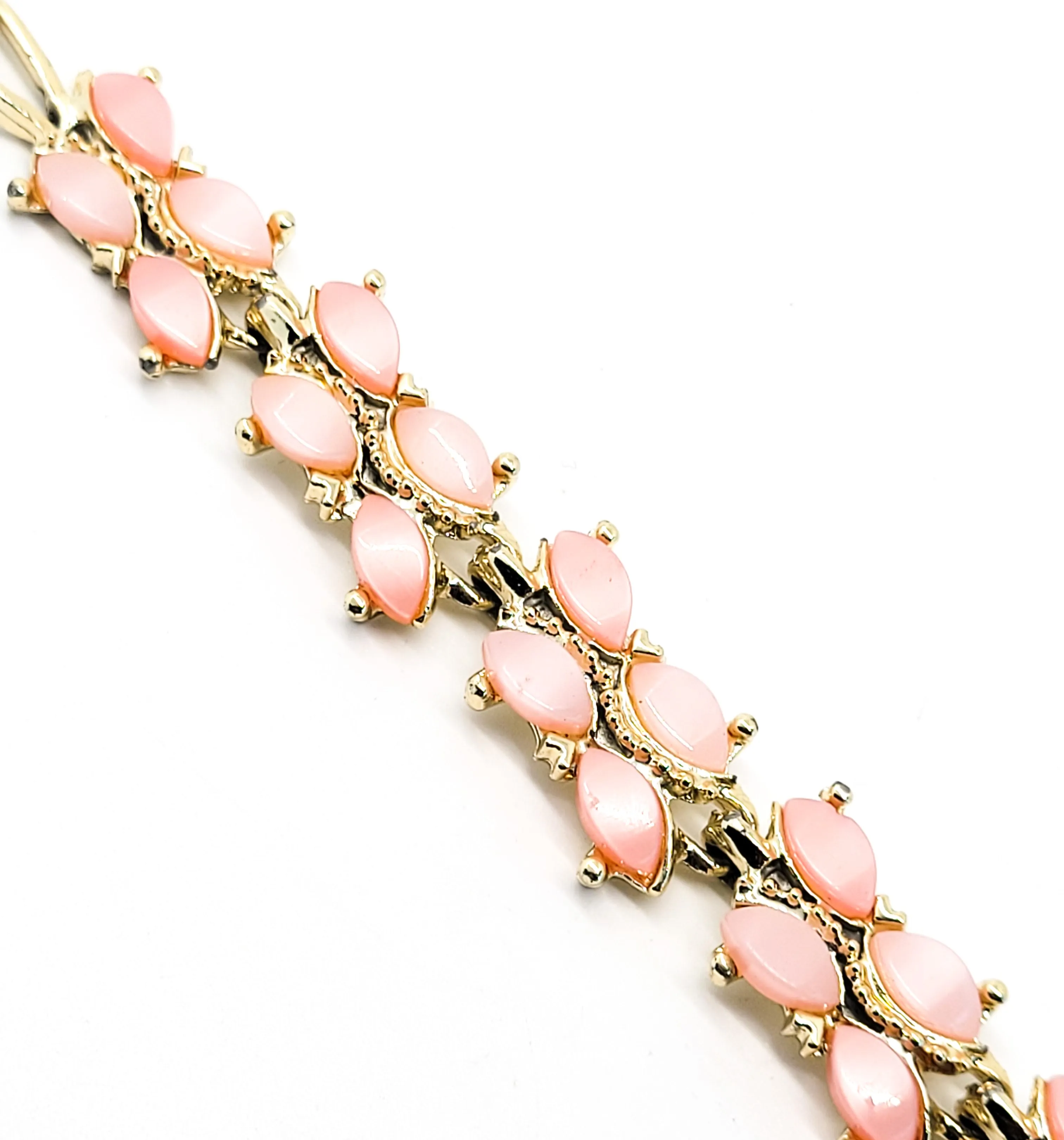 Pink moonglow thermoset lucite silver toned vintage tennis bracelet 7.25 inches