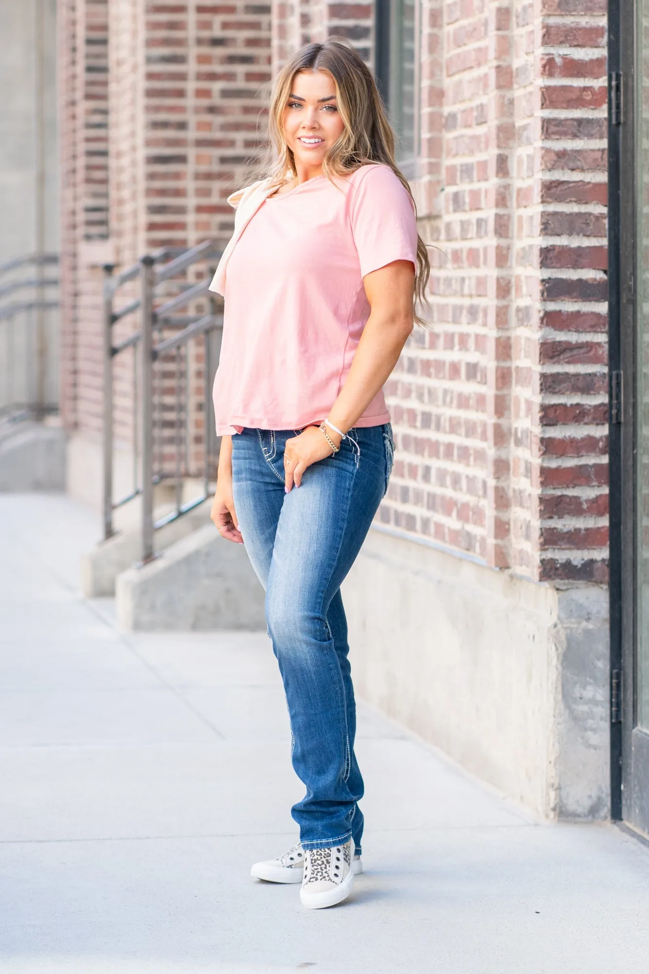 Ribbon Tie Shoulder Knit Top - Rose Pink