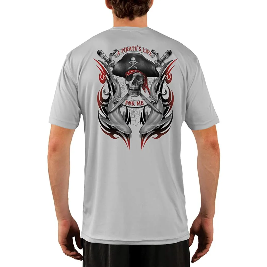 SAND.SALT.SURF.SUN. Pirate Life with Sharks Men's UPF 50  UV Sun Protection Performance Short Sleeve T-Shirt
