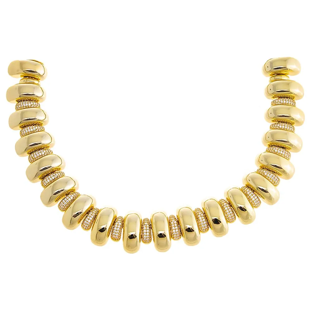Solid/Pave Wide Ridged Tennis Necklace