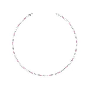 Tennis Necklace With Box Clasp - Two Dots Light Pink And White - 2.5mm