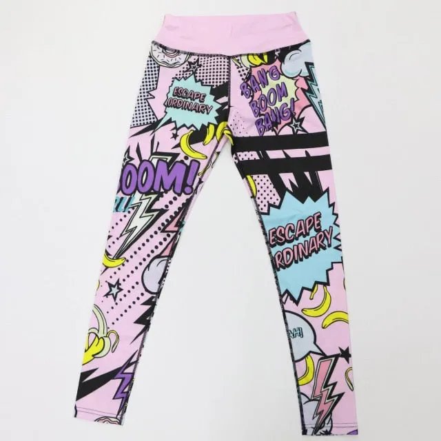 Women Print Cartoon banana Boom Running Yoga Suits Sportswear High Waist Fitness Pants harajuku sports Set Gym workout clothes