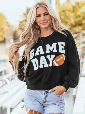 Womens Black GAME DAY Graphic Varsity Pullover Sweatshirt